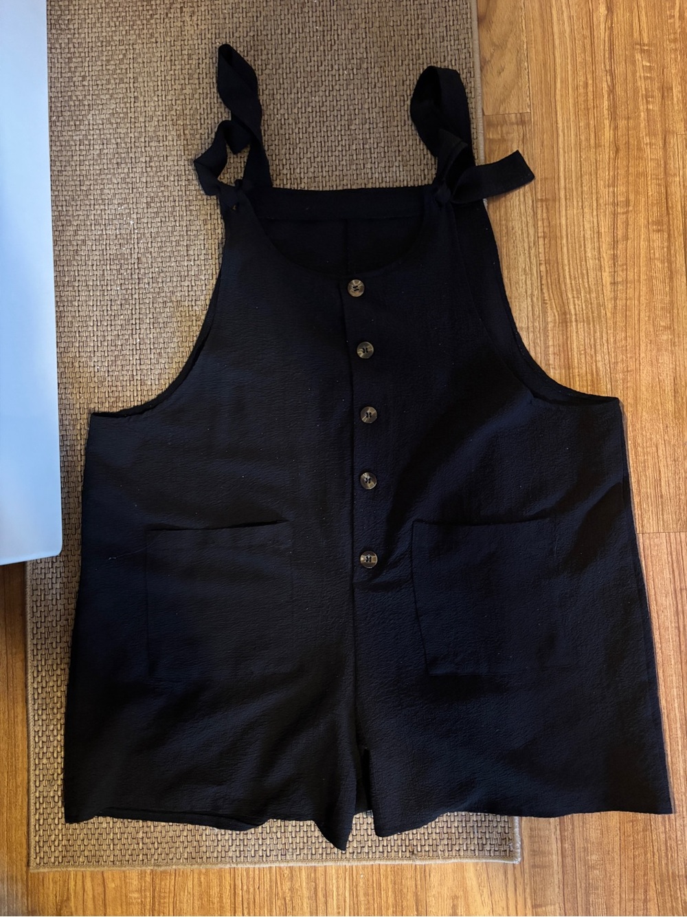 Black Button-Front Romper with Tie Straps